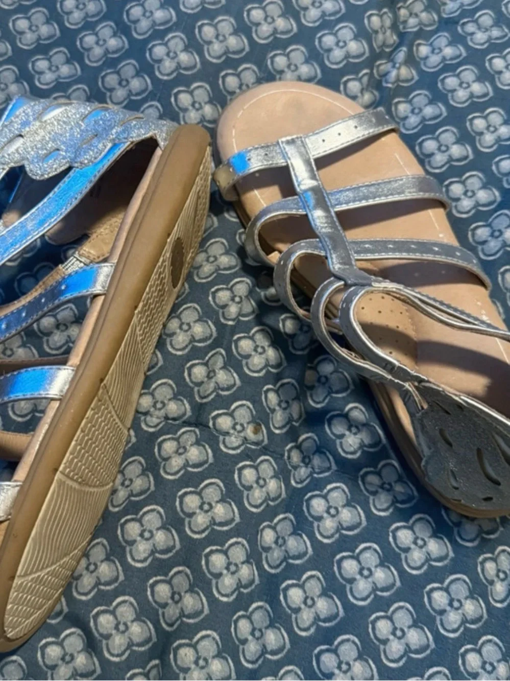 Girls Silver Gladiator Sandals with Adjustable Straps